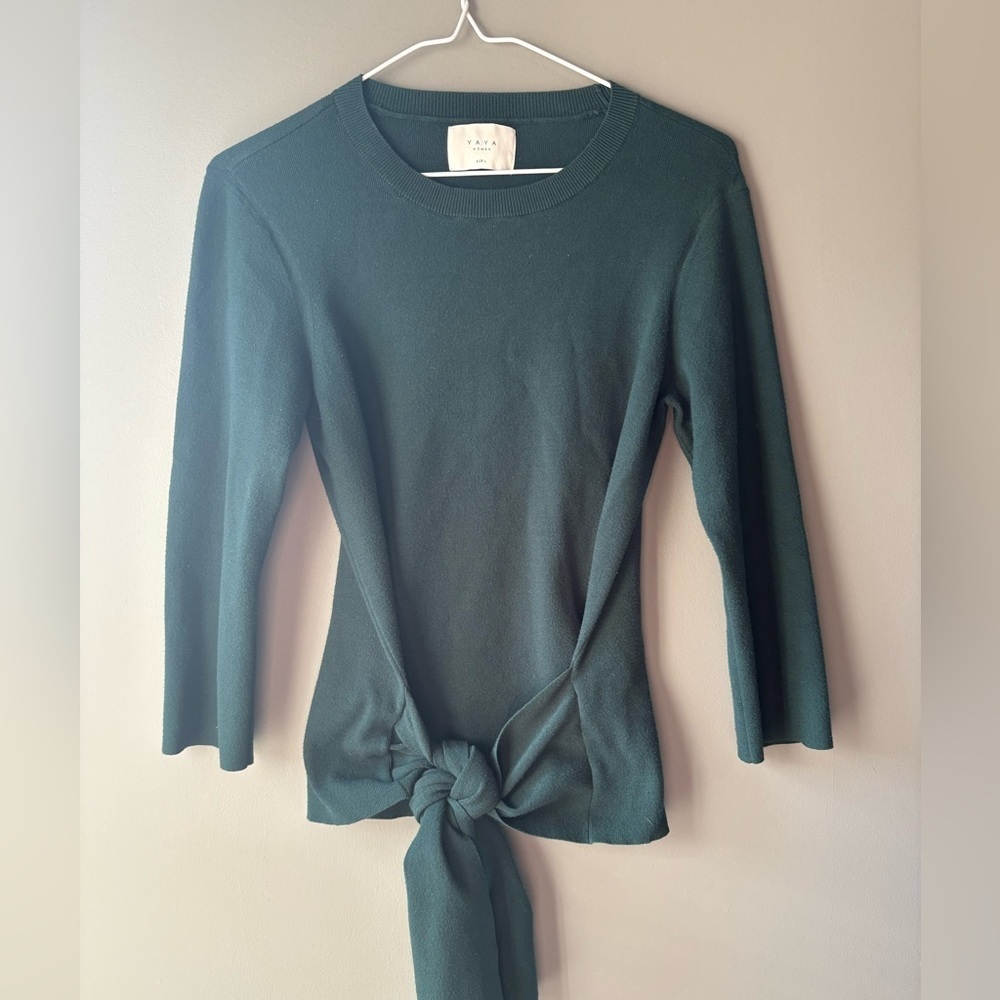 Yaya women, size Large, Canadian brand forest green, 3/4 length wrap shirt